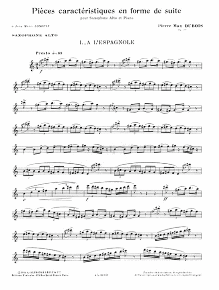 Pierre-max Dubois - Pieces Caracteristiques En Forme De Suite Pour Saxophone Alto Et Pi