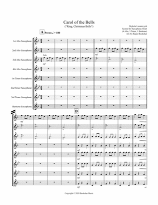 Carol of the Bells (F min) (Saxophone Octet - 4 Alto, 3 Ten, 1 Bari)