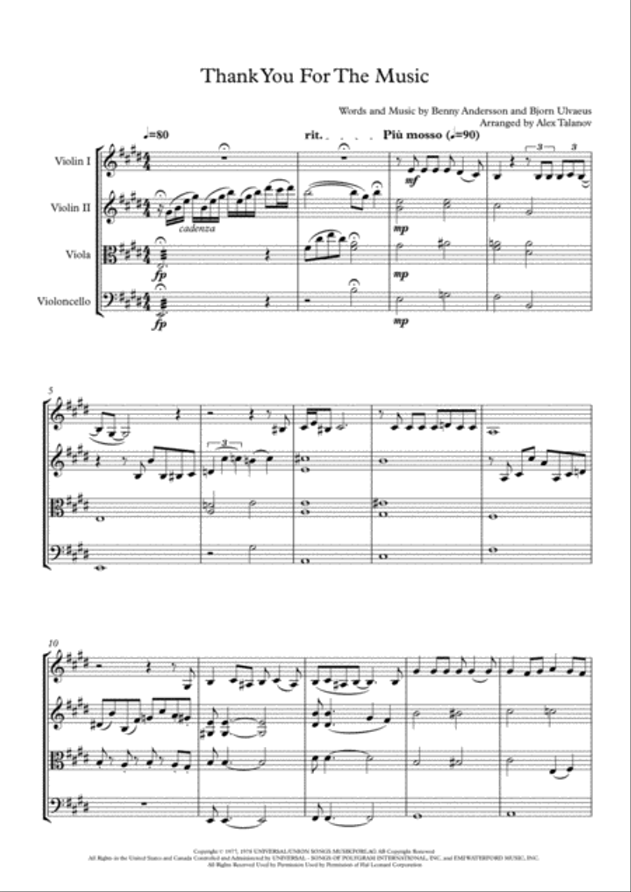 Thank You For The Music Thank You For The Music String Quartet scores gallery preview page 2