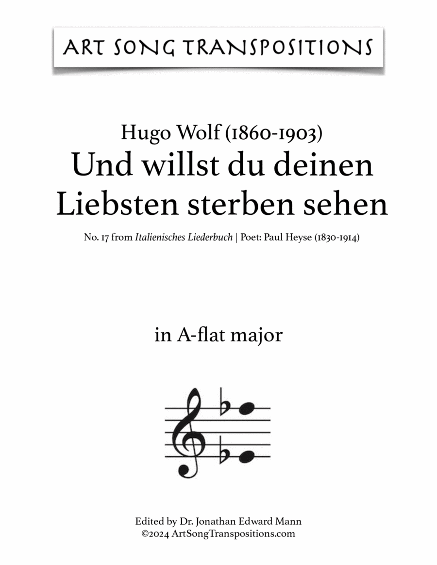 WOLF: Und willst du deinen Liebsten sterben sehen (transposed to A-flat major) Voice scores gallery preview page 1