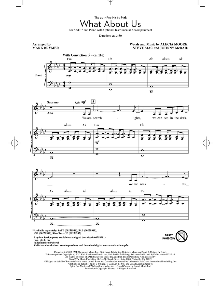 What About Us (arr. Mark Brymer) 4-Part scores gallery preview page 1