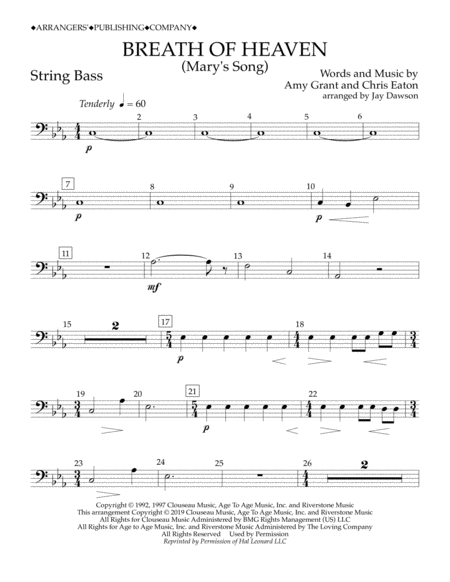 Breath of Heaven (Mary's Song) (arr. Jay Dawson) - String Bass
