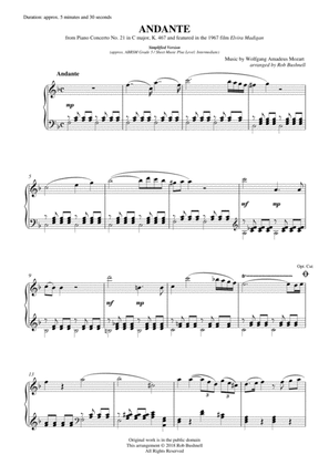 Andante (2nd Movement) from Piano Concerto No. 21 "Elvira Madigan" (Mozart) - Solo Piano (Level 3)