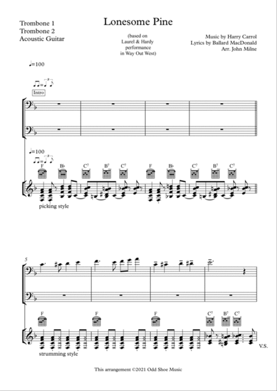 Trail of The Lonesome Pine arranged for 2 trombones and guitar Trombone Duet scores gallery preview page 2