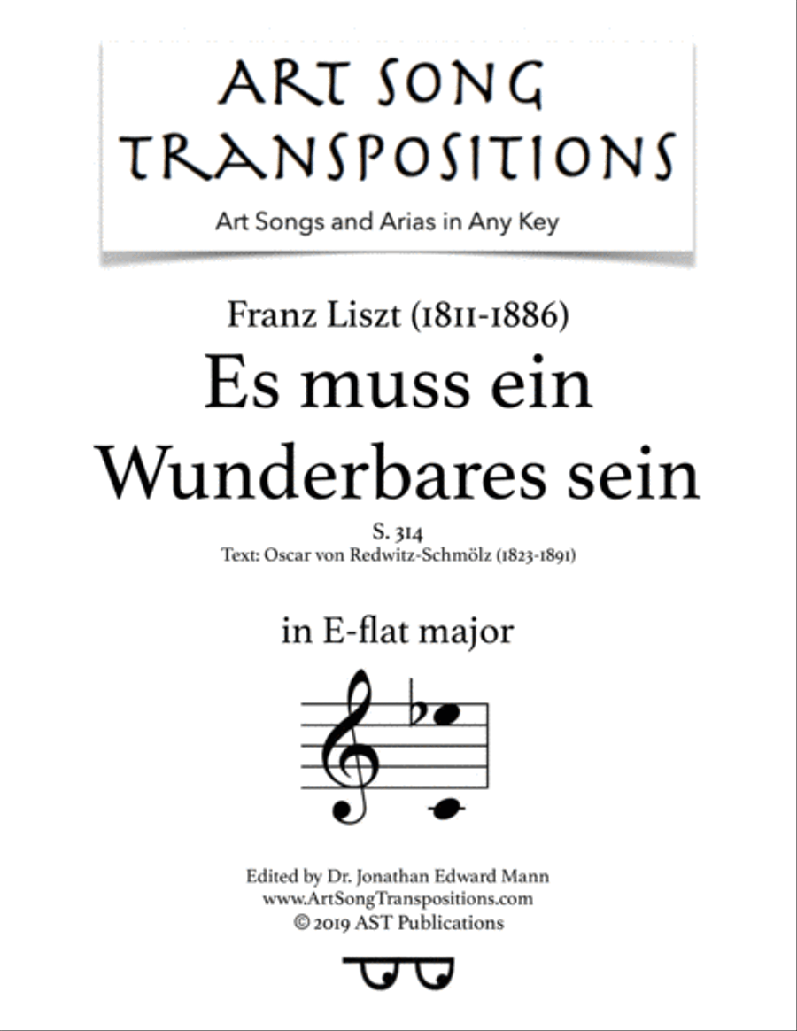 LISZT: Es muss ein Wunderbares sein, S. 314 (transposed to E-flat major) Voice scores gallery preview page 1