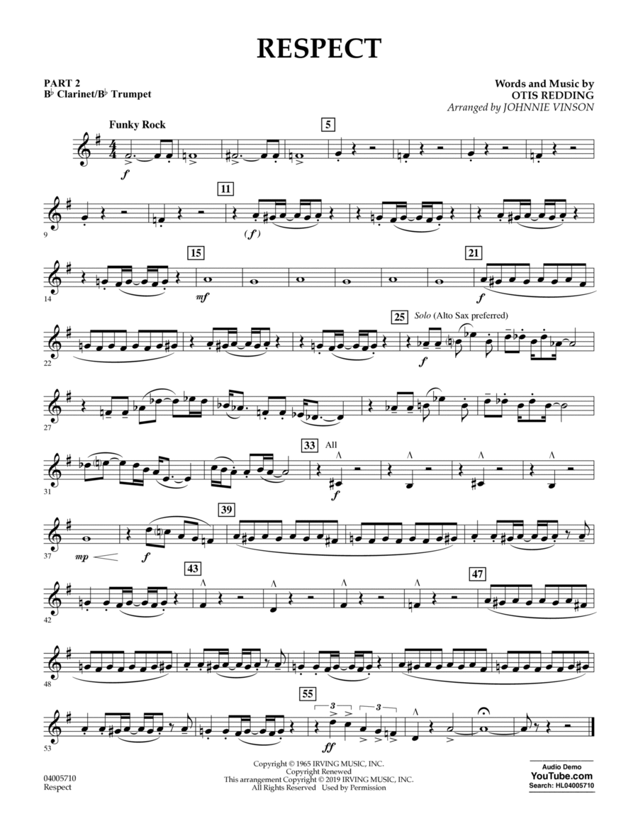 Respect (arr. Johnnie Vinson) - Pt.2 - Bb Clarinet/Bb Trumpet Concert Band scores gallery preview page 1