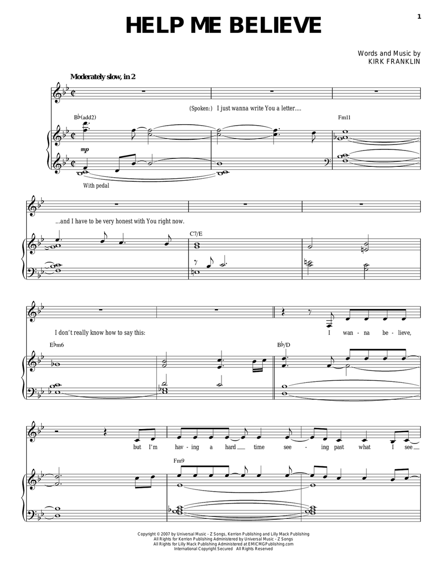 Help Me Believe Piano, Vocal scores gallery preview page 1