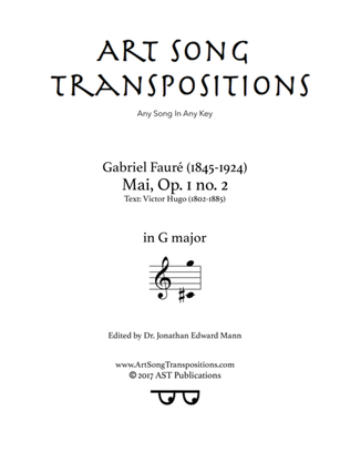 Book cover for FAURÉ: Mai, Op. 1 no. 2 (transposed to G major)