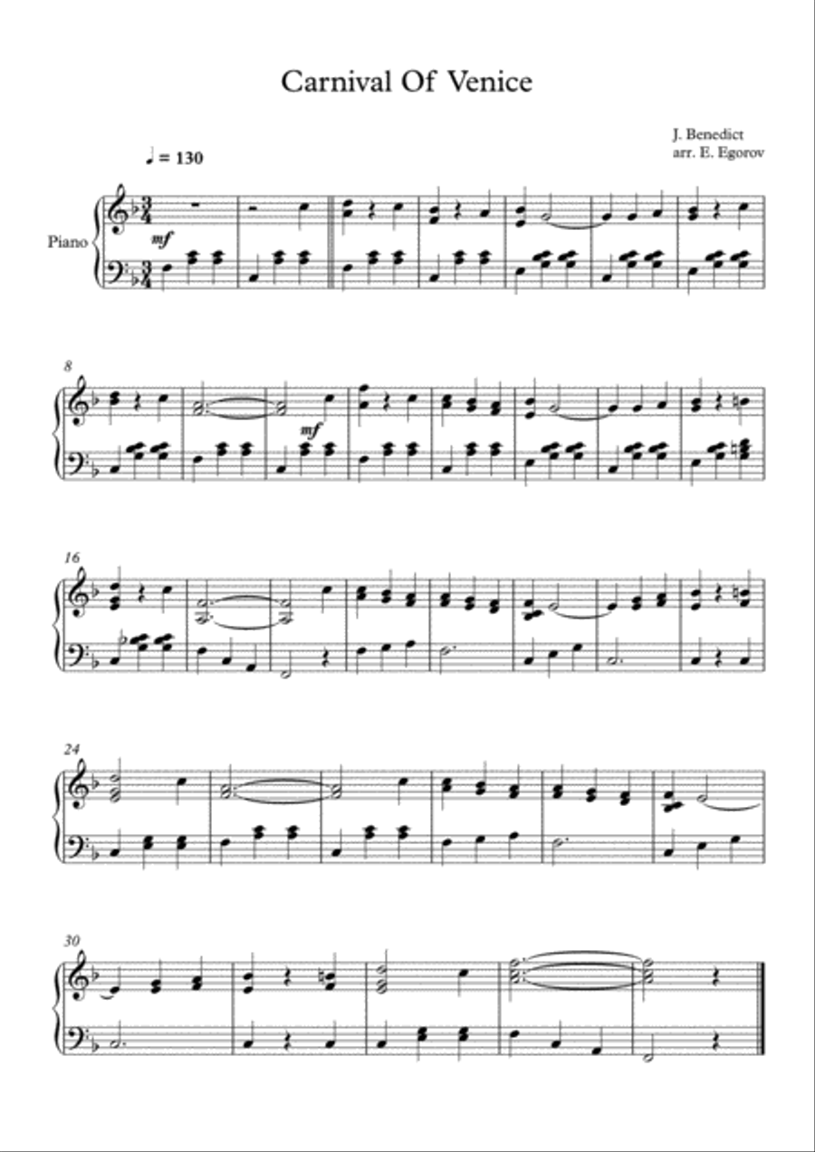 Carnival Of Venice, Julius Benedict, For Easy Piano Easy Piano scores gallery preview page 1