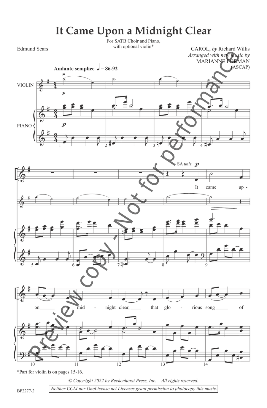 It Came Upon a Midnight Clear 4-Part scores gallery preview page 3