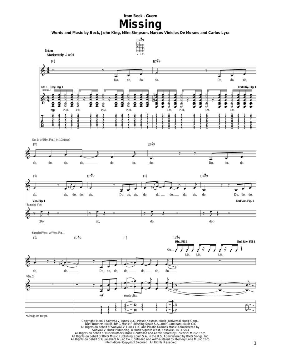 Missing Acoustic Guitar scores gallery preview page 1