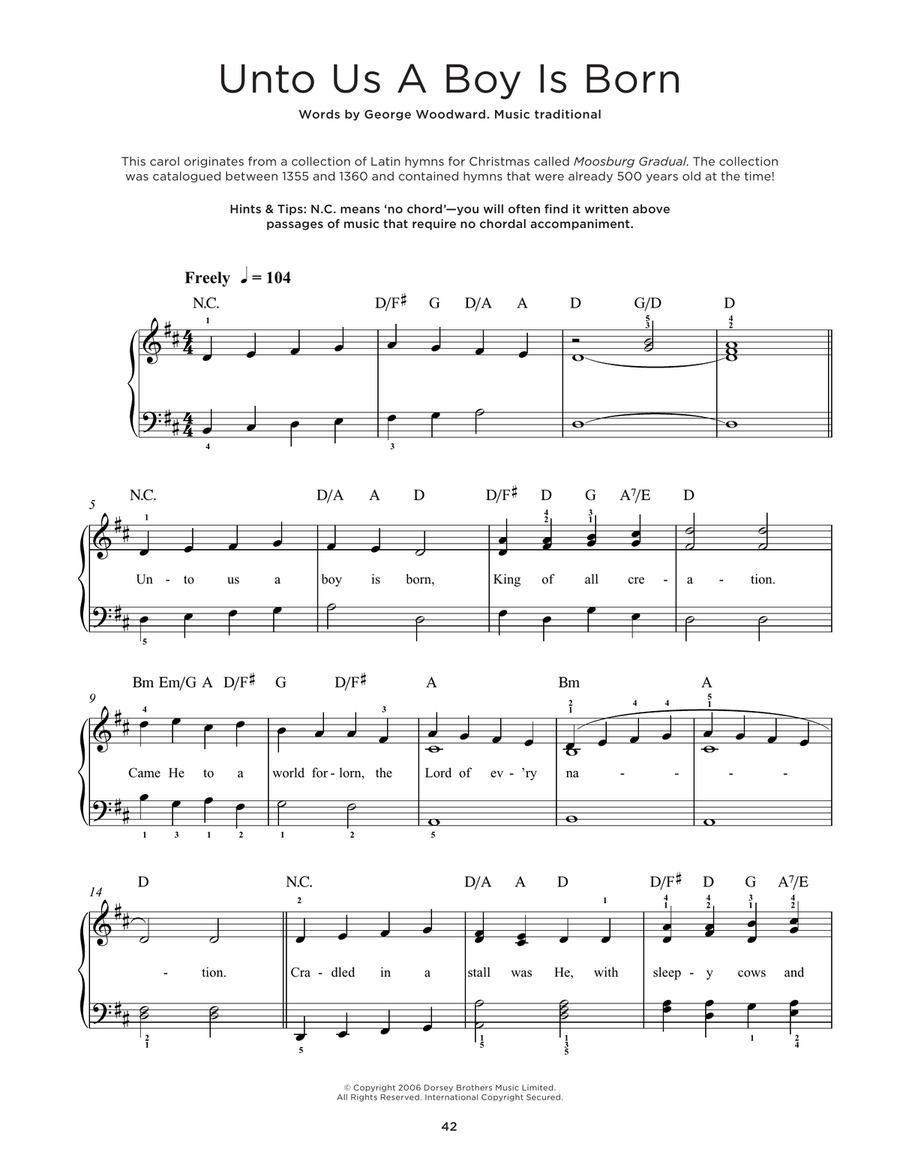 Unto Us A Boy Is Born Easy Piano scores gallery preview page 1