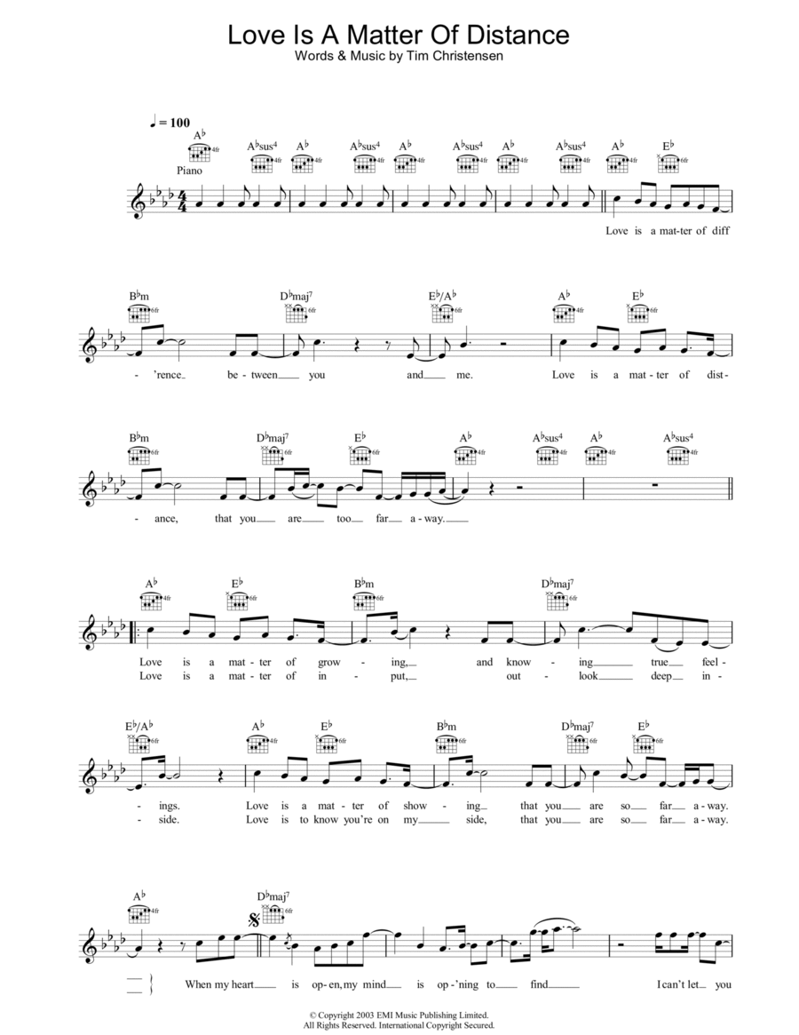 Love Is A Matter Of Distance Piano scores gallery preview page 1