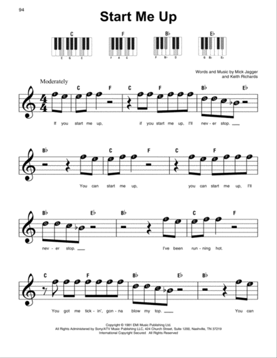 Start Me Up Easy Piano scores gallery preview page 1