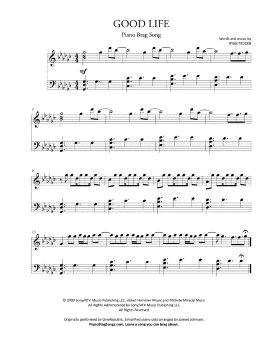 Good Life Easy Piano scores gallery preview page 2