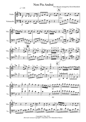 Non Più Andrai for Violin and Cello Duet