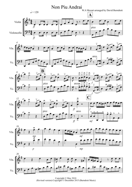 Non Più Andrai for Violin and Cello Duet image number null