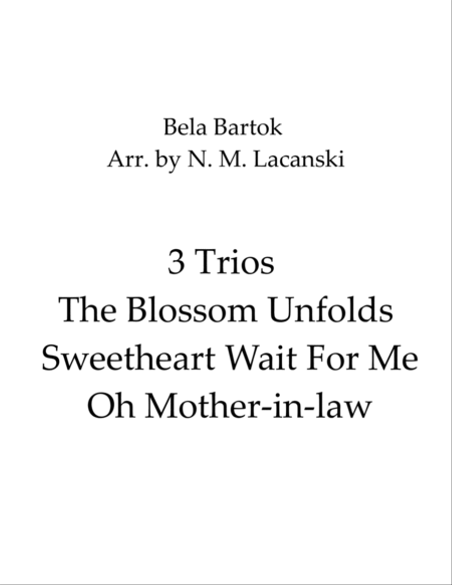 3 Trios The Blossom Unfolds Sweetheart Wait For Me Oh Mother-in-law String Trio scores gallery preview page 1