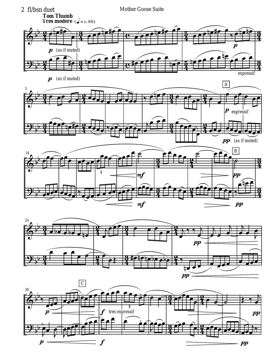 Ravel - Mother Goose Suite Selections for Flute and Bassoon Duet Woodwind Duet scores gallery preview page 2