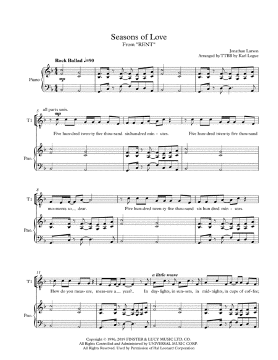 Seasons Of Love Seasons Of Love TTBB scores gallery preview page 1