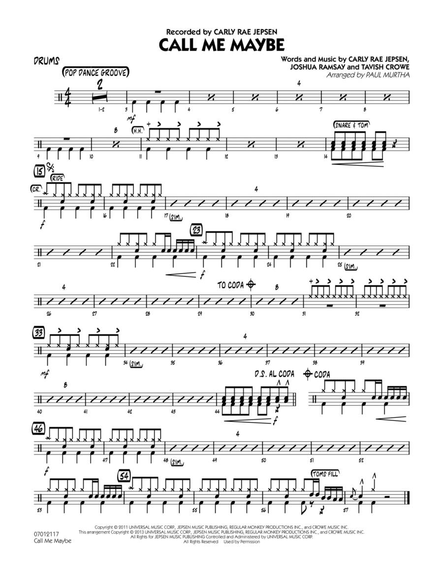 Call Me Maybe - Drums Call Me Maybe - Drums Jazz Ensemble scores gallery preview page 1
