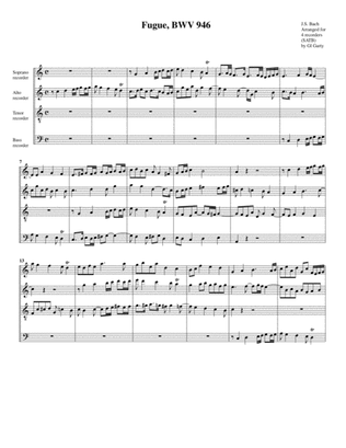 Fugue for organ, BWV 946 (arrangement for 4 recorders)