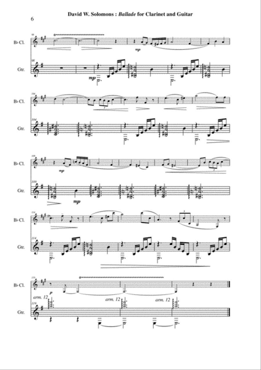 David W. Solomons: Ballade for Bb clarinet and guitar B-Flat Clarinet scores gallery preview page 6
