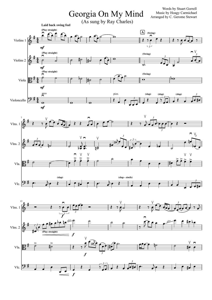 Georgia On My Mind String Quartet scores gallery preview page 1