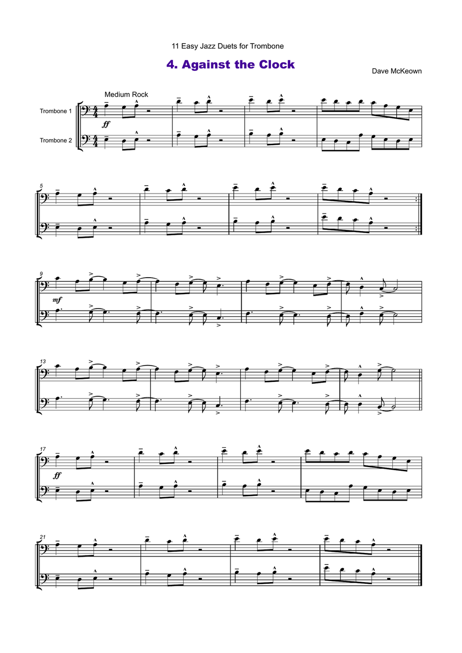 11 Easy Jazz Duets for Trombone Trombone Duet scores gallery preview page 5