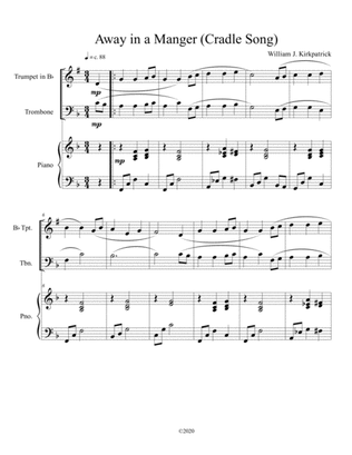 Away in a Manger (Cradle Song) for trumpet and trombone duet with piano accompaniment