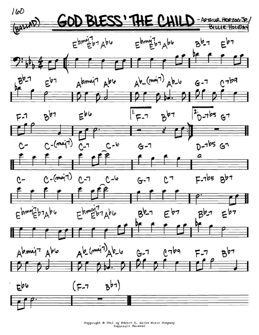 God Bless' The Child God Bless' The Child Bass Clef Instrument scores gallery preview page 1