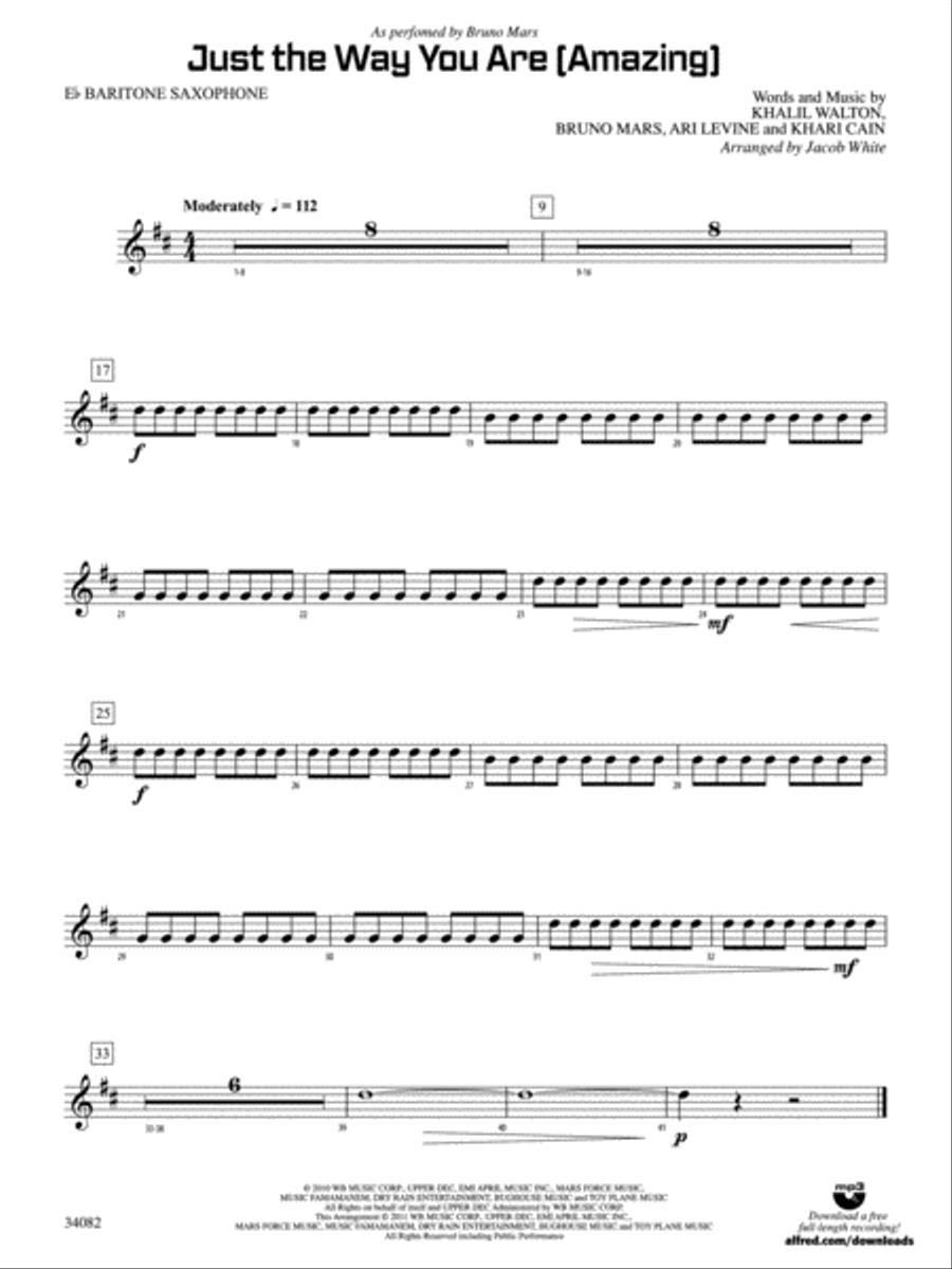 Just the Way You Are (Amazing): E-flat Baritone Saxophone Concert Band scores gallery preview page 1