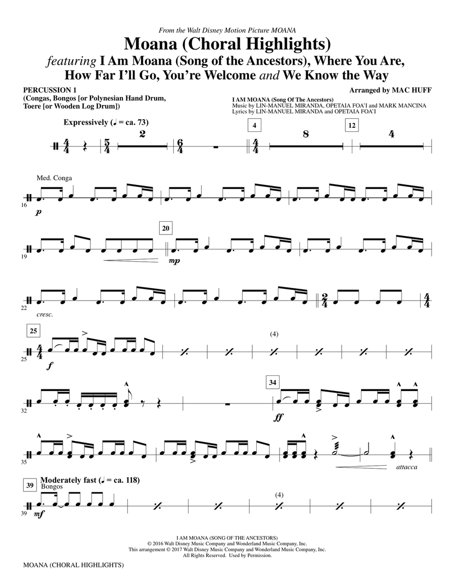 Moana - Percussion 1 Choir scores gallery preview page 1