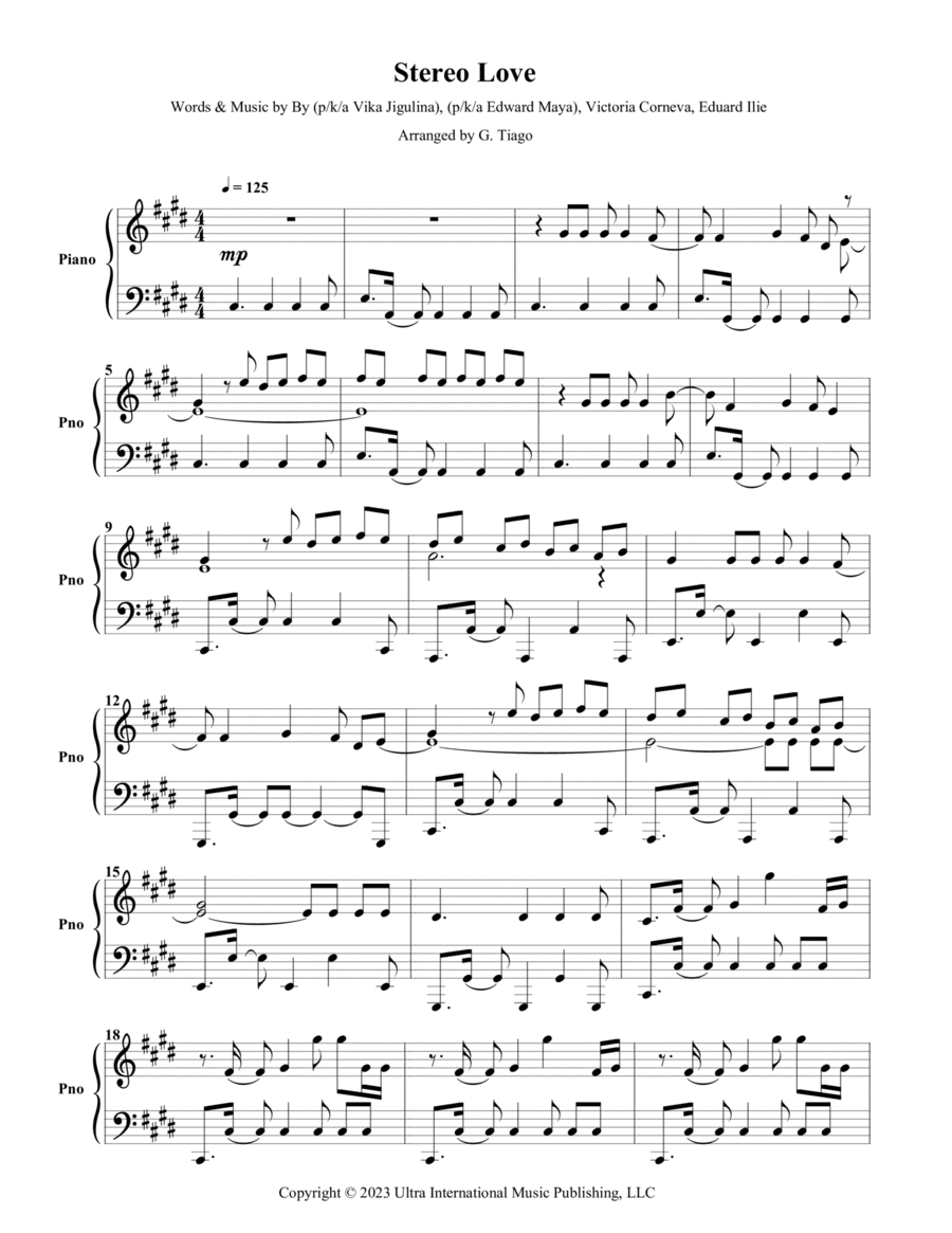 Stereo Love Stereo Love Piano Solo scores gallery preview page 1