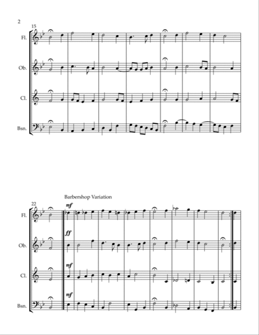 Aus Meines Herzens Grunde w/Barbershop Variation (Winds) Woodwind Quartet scores gallery preview page 2
