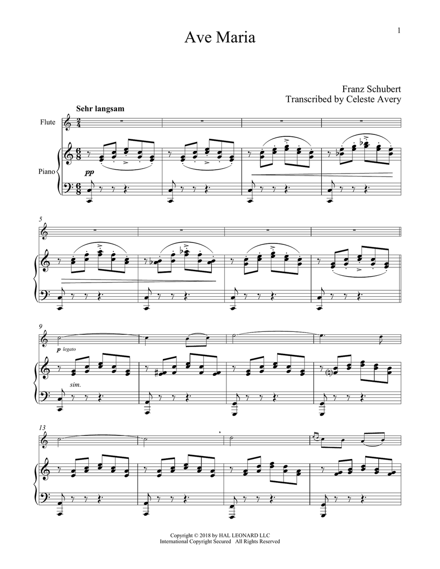 Ave Maria, Op. 52, No. 6 Flute Solo scores gallery preview page 1