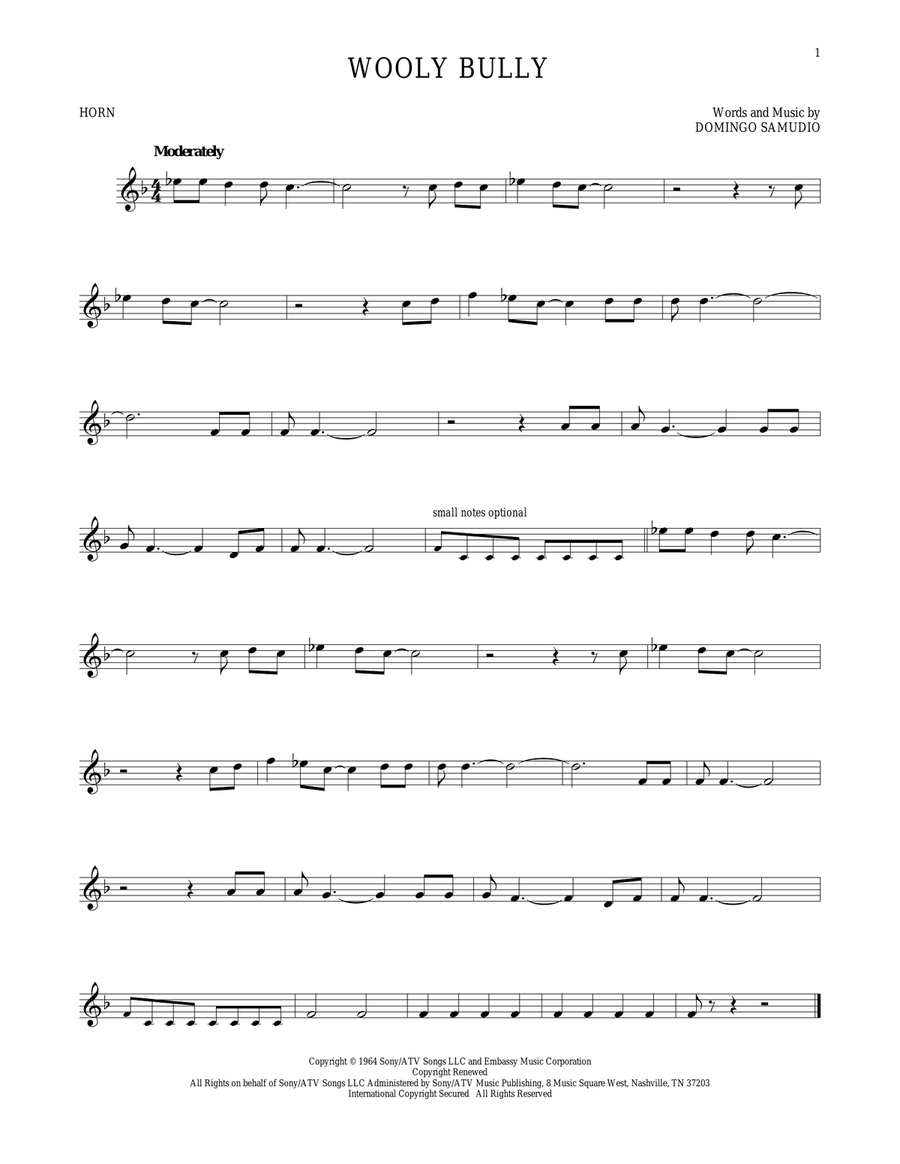 Wooly Bully Wooly Bully Horn Solo scores gallery preview page 1