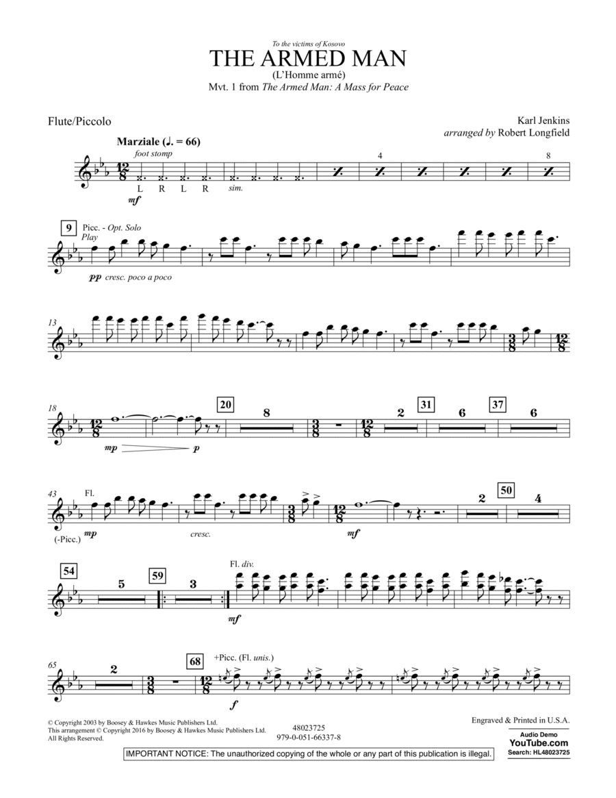 The Armed Man (from A Mass for Peace) (arr. Robert Longfield) - Flute/Piccolo Piccolo scores gallery preview page 1