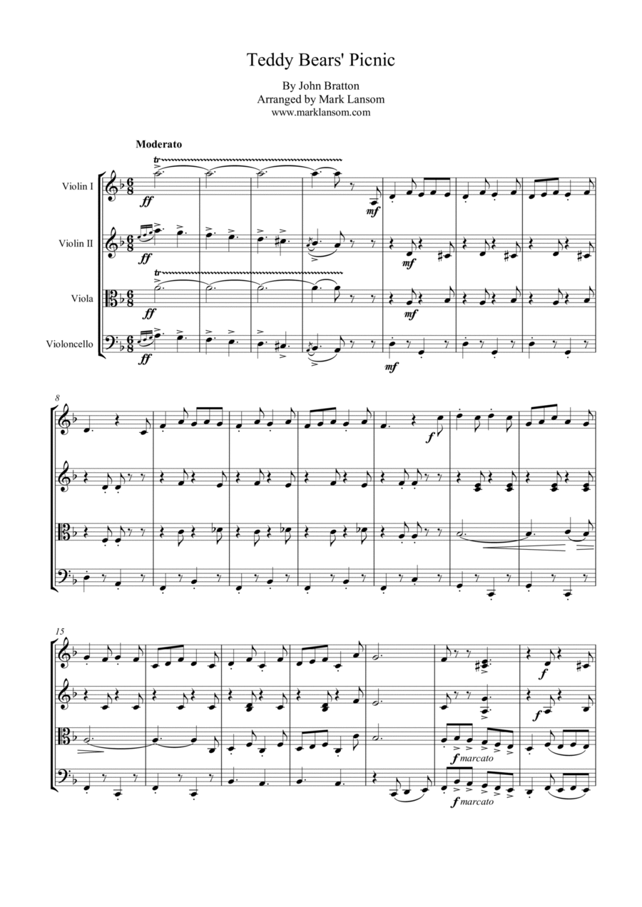 The Teddy Bears' Picnic for String Quartet String Quartet scores gallery preview page 1