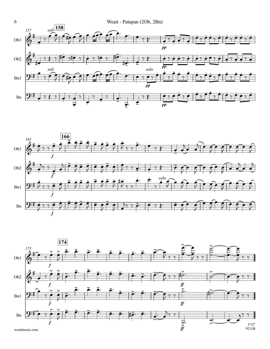 Patapan for 2 oboes & 2 bassoons (3’45) Woodwind Quartet scores gallery preview page 6