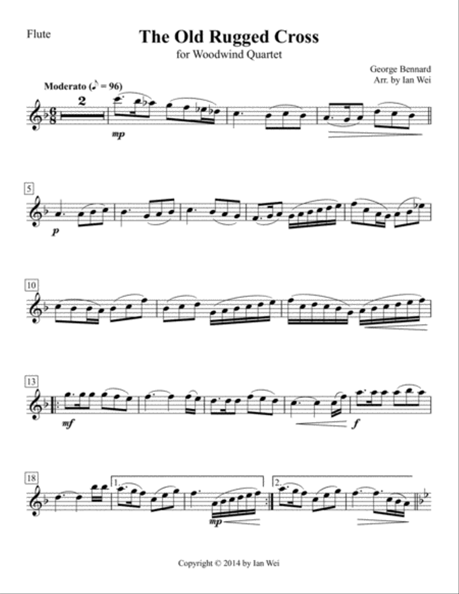 The Old Rugged Cross for Woodwind Quartet Woodwind Quartet scores gallery preview page 1