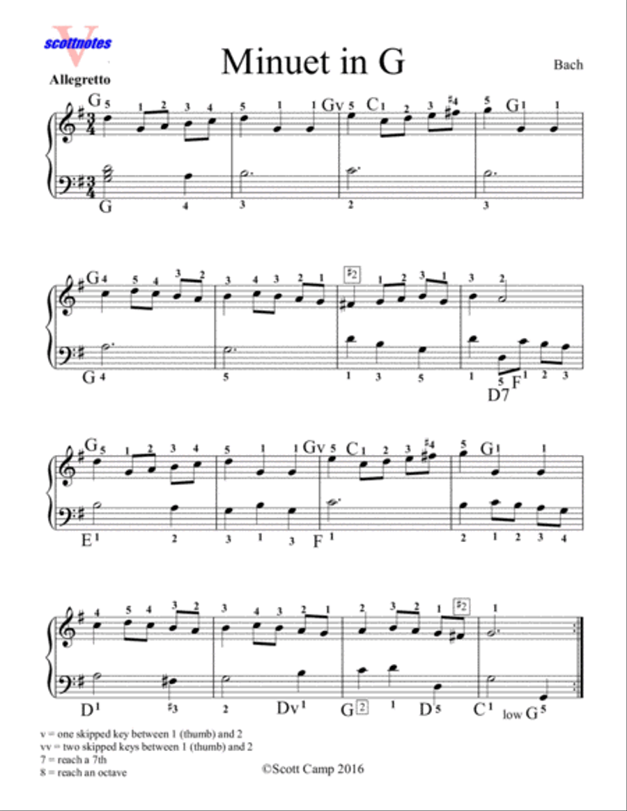 Minuet in G BACH Easy Piano scores gallery preview page 1