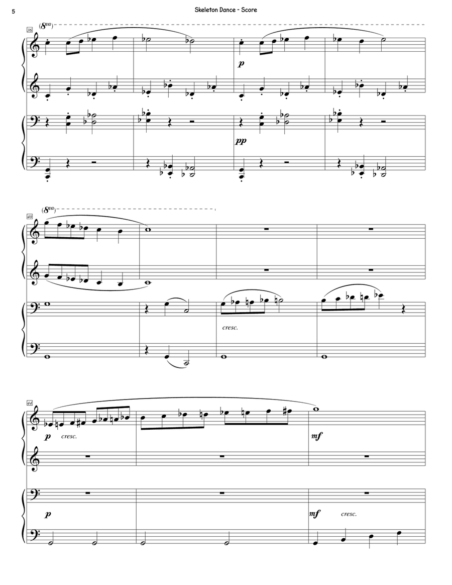 Skeleton Dance (1 piano, 4 hands) 1 Piano, 4-Hands scores gallery preview page 5