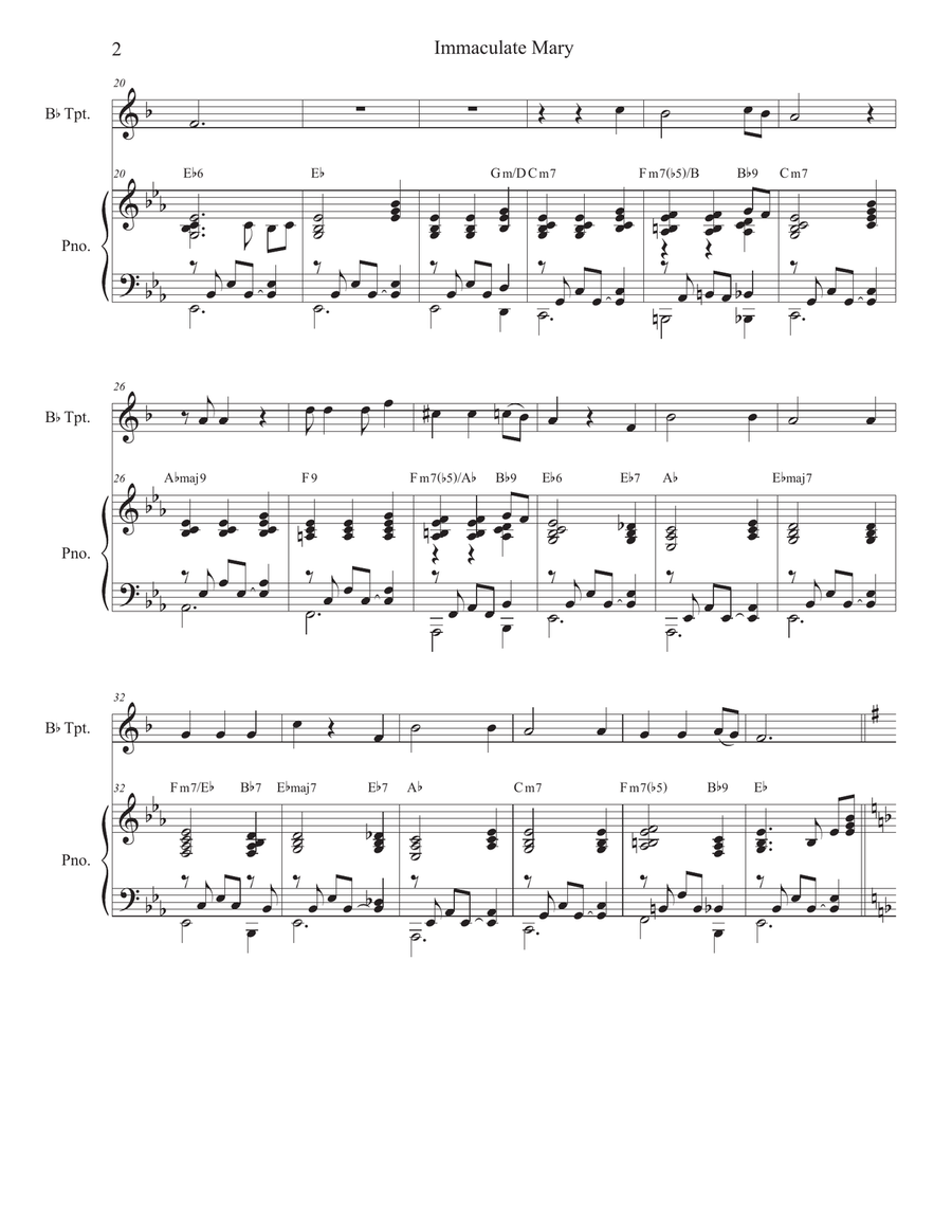 Immaculate Mary (Bb-Trumpet solo and Piano) B-Flat Trumpet scores gallery preview page 2