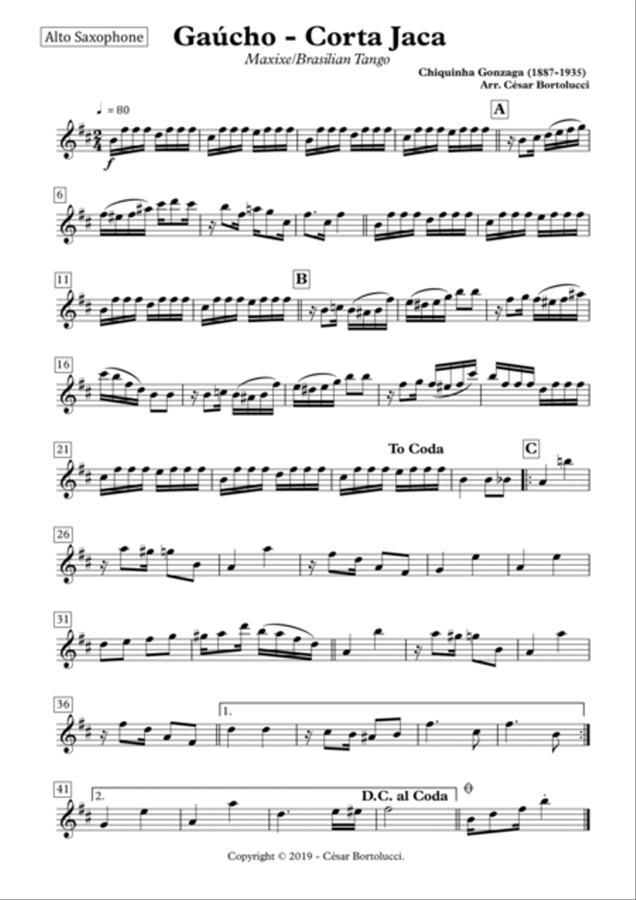 Corta Jaca ou Gaúcho - Alto Saxophone and Piano Alto Saxophone scores gallery preview page 2