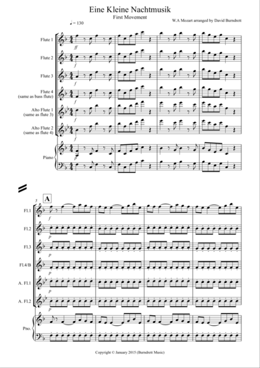 Eine Kleine Nachtmusik (1st movement) for Flute Quartet Flute Quartet scores gallery preview page 1