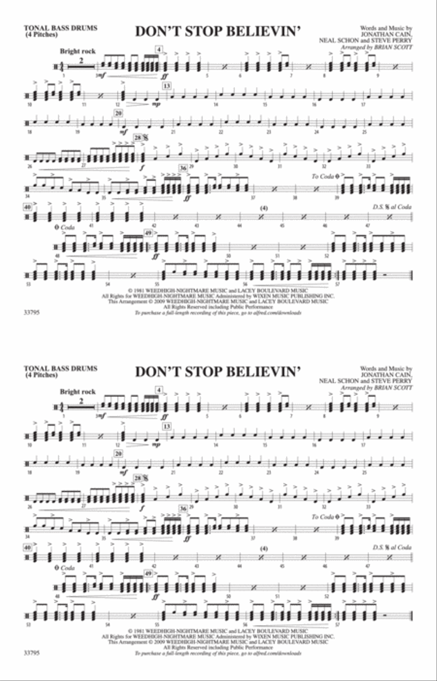 Don't Stop Believin': Tonal Bass Drum Marching Band scores gallery preview page 1