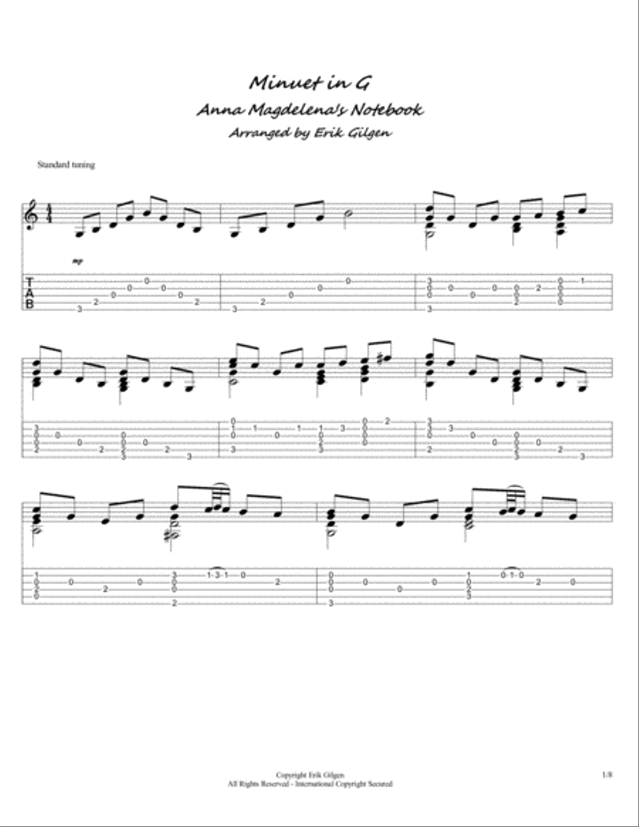 Minuet in G from Anna Magdalena's Notebook Acoustic Guitar scores gallery preview page 1