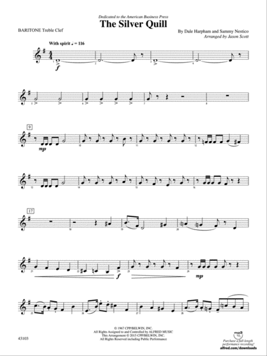 The Silver Quill: Baritone T.C. Concert Band scores gallery preview page 1