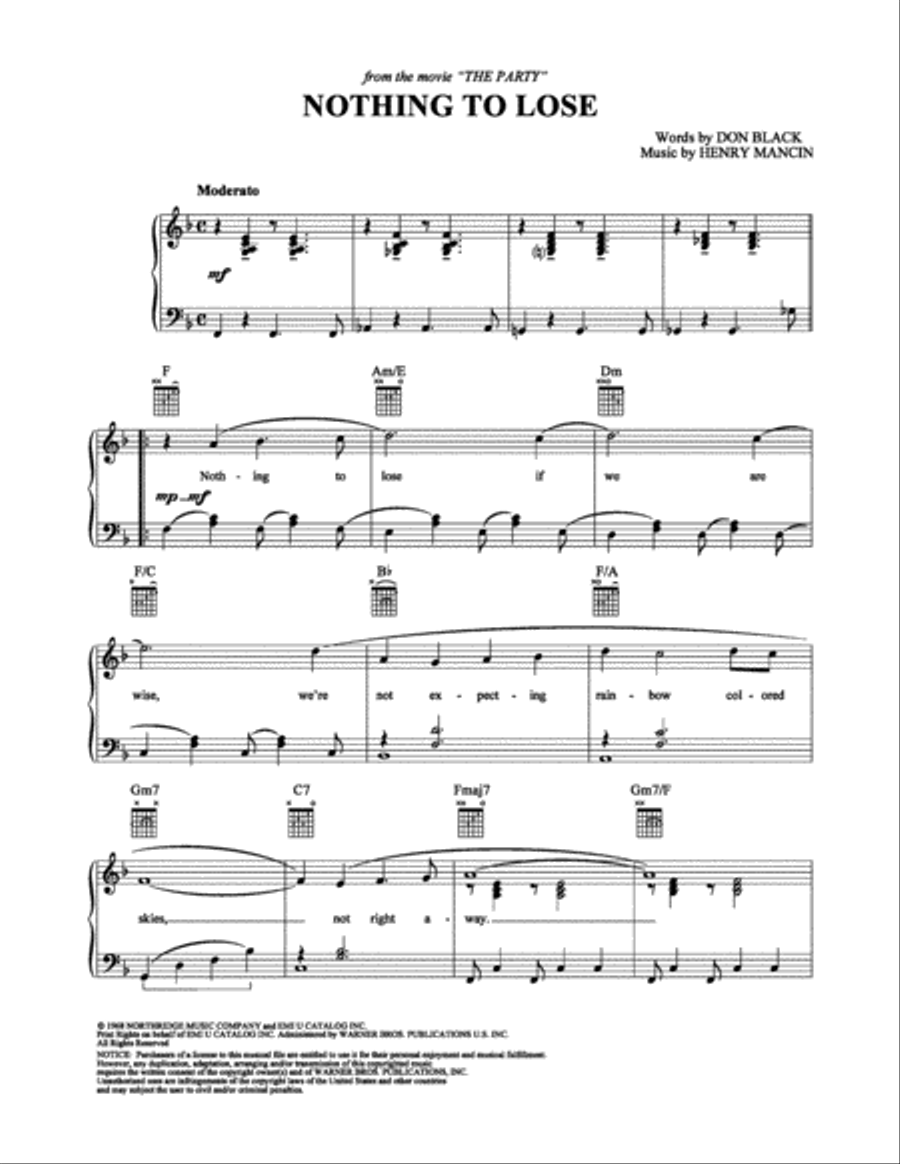 Nothing to Lose Piano, Vocal, Guitar scores gallery preview page 1